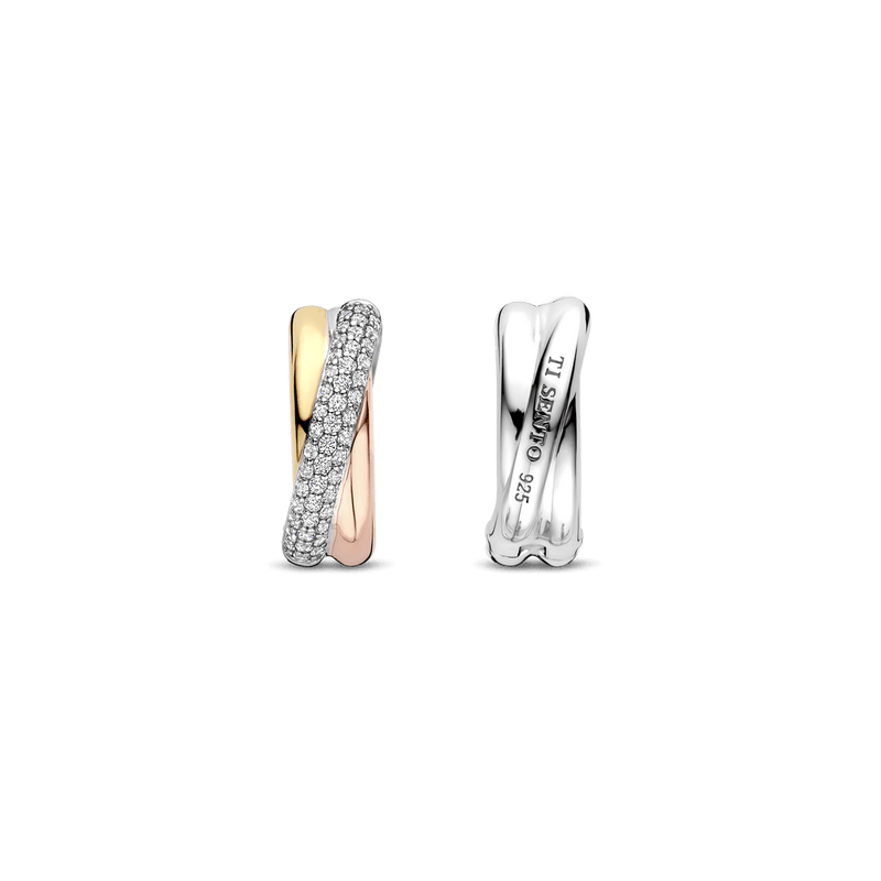 Milano Tricolour Hoop Earrings - Silver/Gold/Rose - 78012ZT