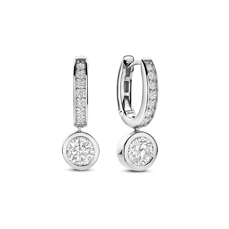 Milano CZ Hoop Drop Earrings - Silver - 78032ZI