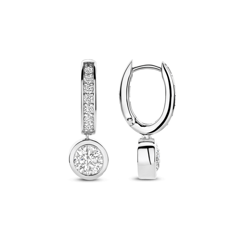 Milano CZ Hoop Drop Earrings - Silver - 78032ZI