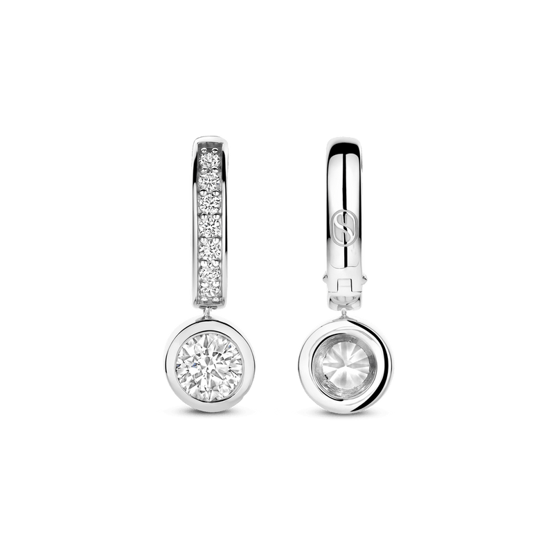 Milano CZ Hoop Drop Earrings - Silver - 78032ZI