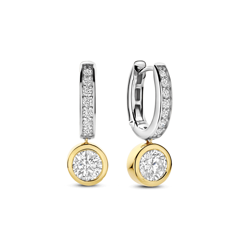 Milano CZ Hoop Drop Earrings - Gold/Silver - 78032ZY