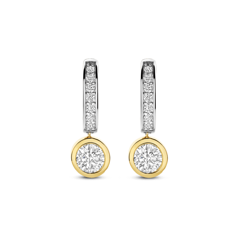 Milano CZ Hoop Drop Earrings - Gold/Silver - 78032ZY
