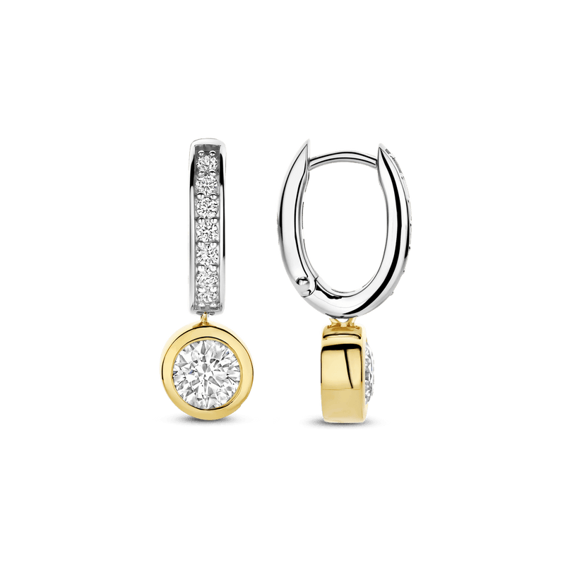 Milano CZ Hoop Drop Earrings - Gold/Silver - 78032ZY