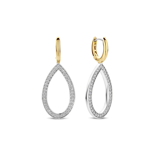 Milano Teardrop CZ Drop Earrings - Silver/Gold - 78039ZY