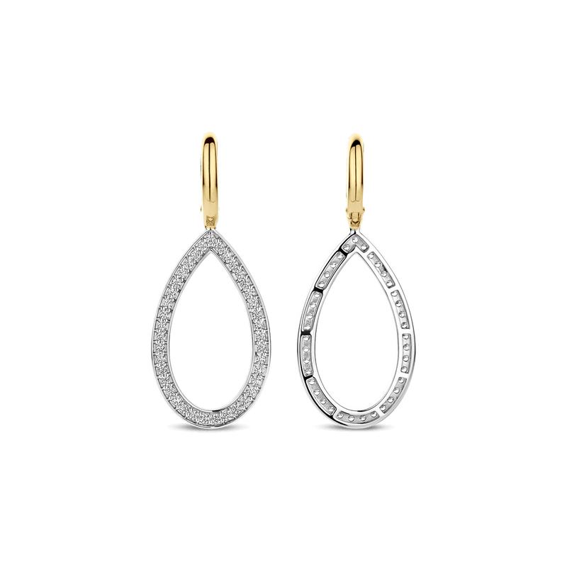 Milano Teardrop CZ Drop Earrings - Silver/Gold - 78039ZY