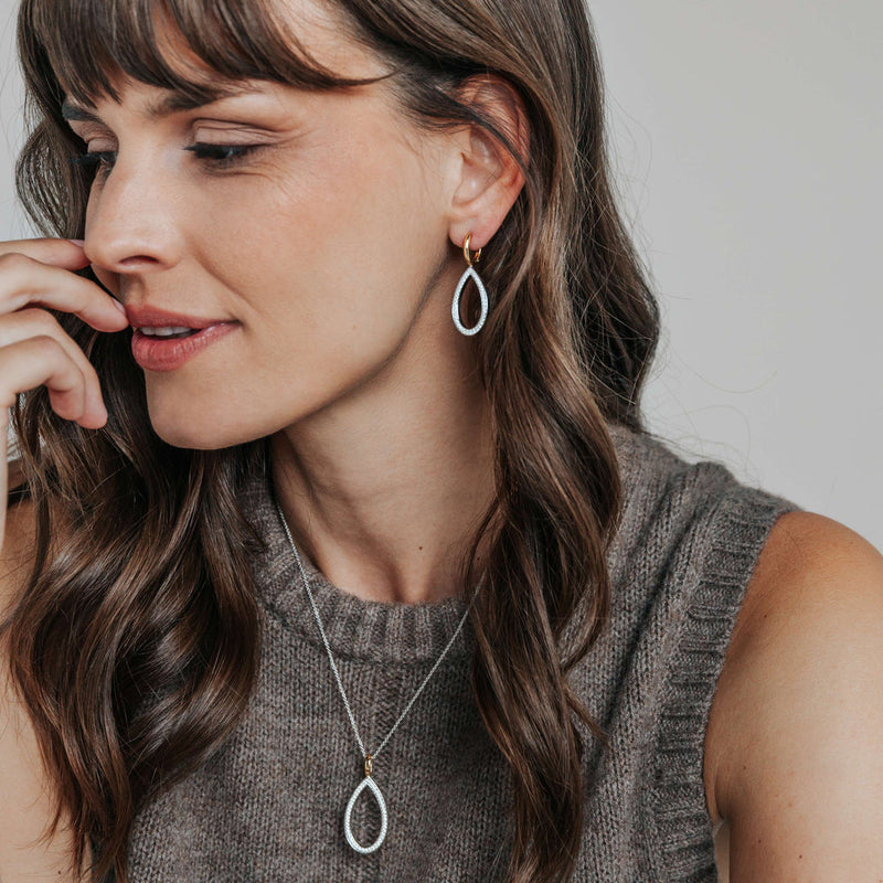 Milano Teardrop CZ Drop Earrings - Silver/Gold - 78039ZY