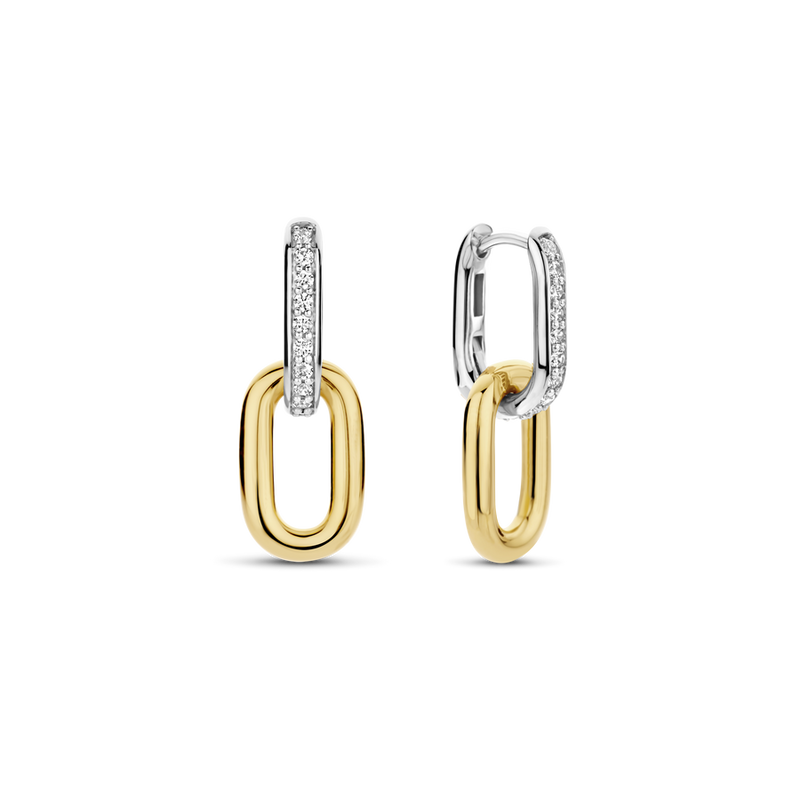 Milano CZ Chain Link Earrings - Silver/Gold - 7831ZY