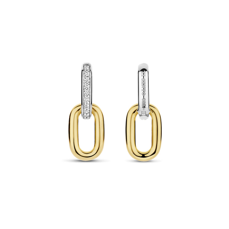 Milano CZ Chain Link Earrings - Silver/Gold - 7831ZY