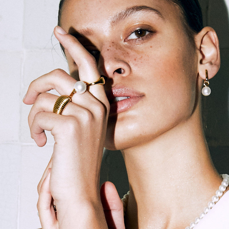 Milano Pearl Ear Hoops - Gold - 7848PW