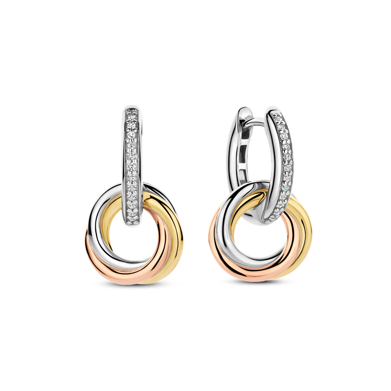 Milano Tricolour Drop Earrings - Silver/Gold/Rose - 7857ZT
