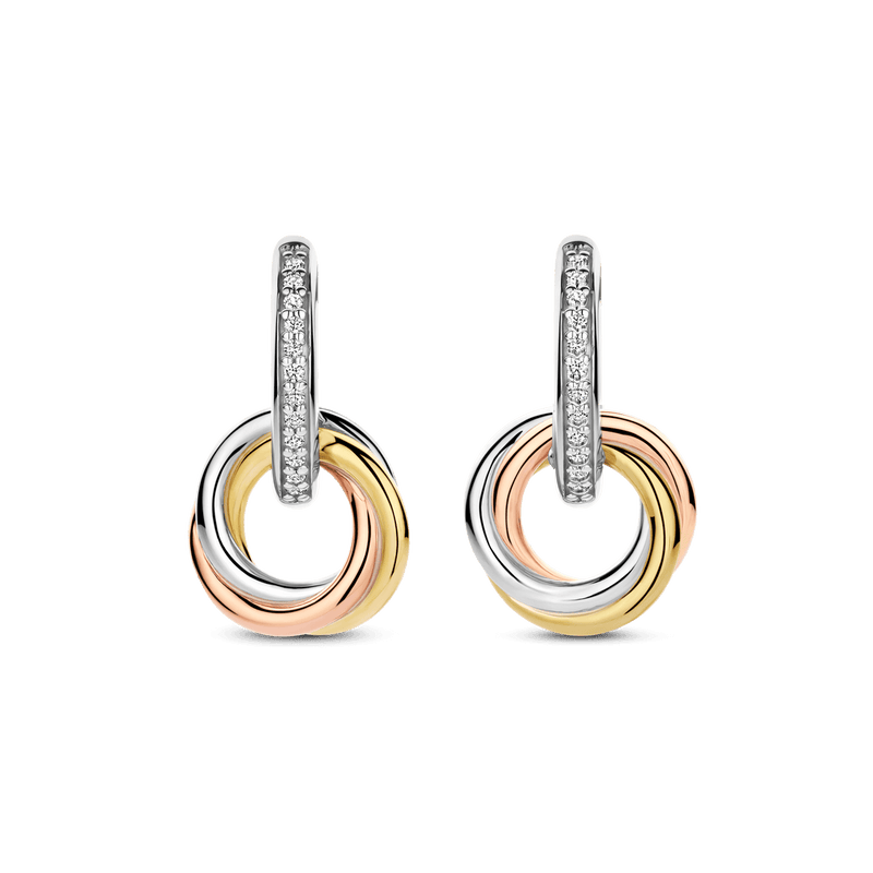 Milano Tricolour Drop Earrings - Silver/Gold/Rose - 7857ZT
