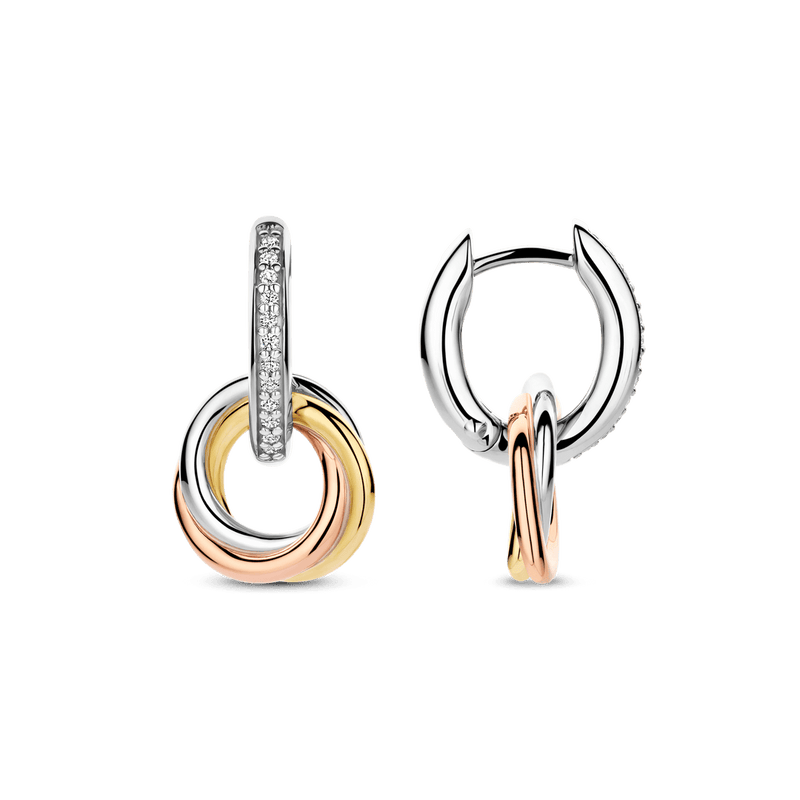 Milano Tricolour Drop Earrings - Silver/Gold/Rose - 7857ZT