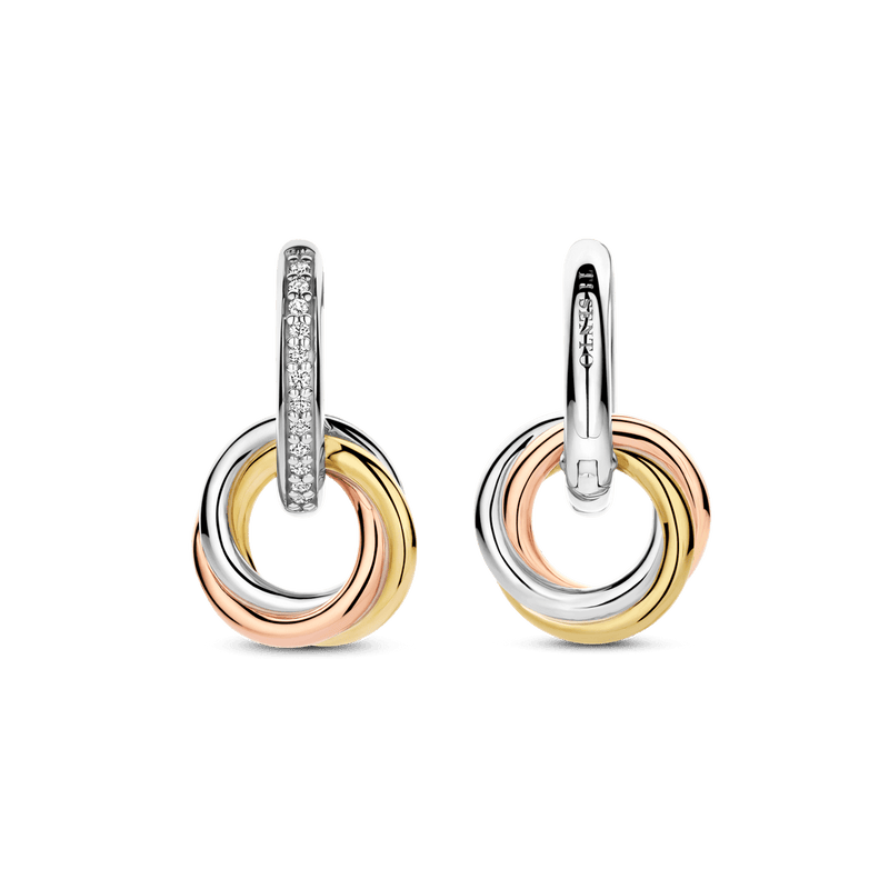 Milano Tricolour Drop Earrings - Silver/Gold/Rose - 7857ZT