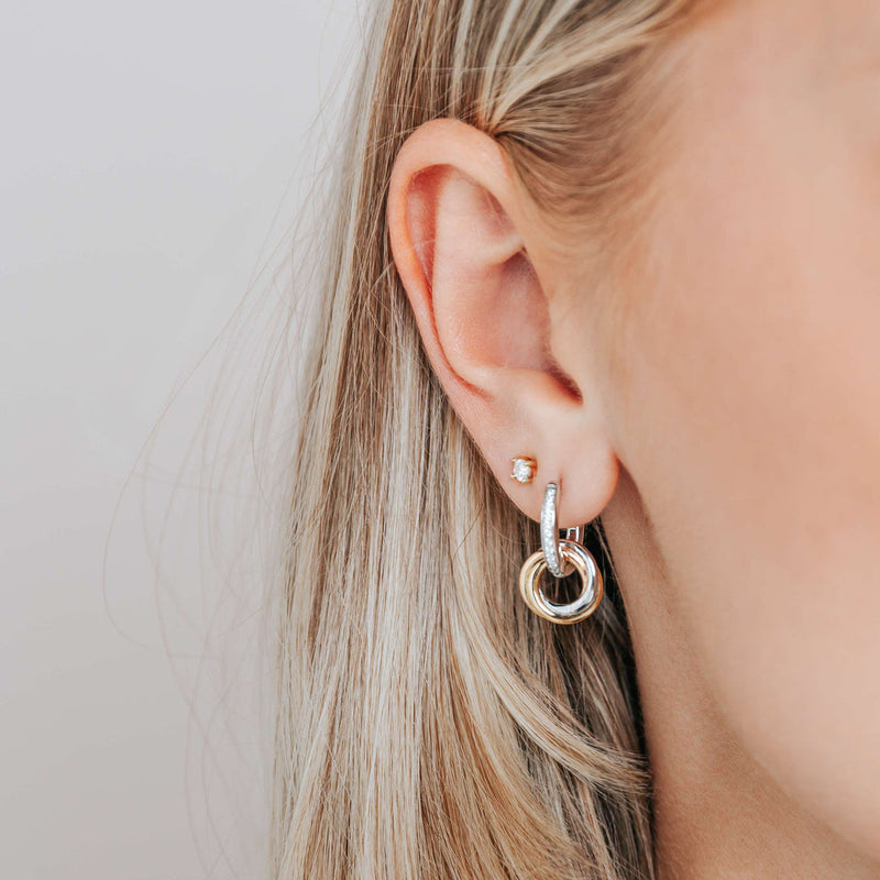 Milano Tricolour Drop Earrings - Silver/Gold/Rose - 7857ZT