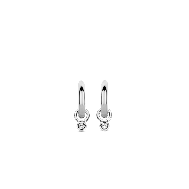 Milano CZ Charm Hoop Earrings - Silver - 7868ZI