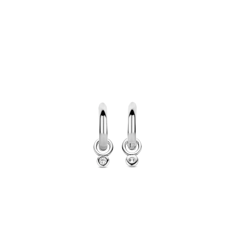 Milano CZ Charm Hoop Earrings - Silver - 7868ZI