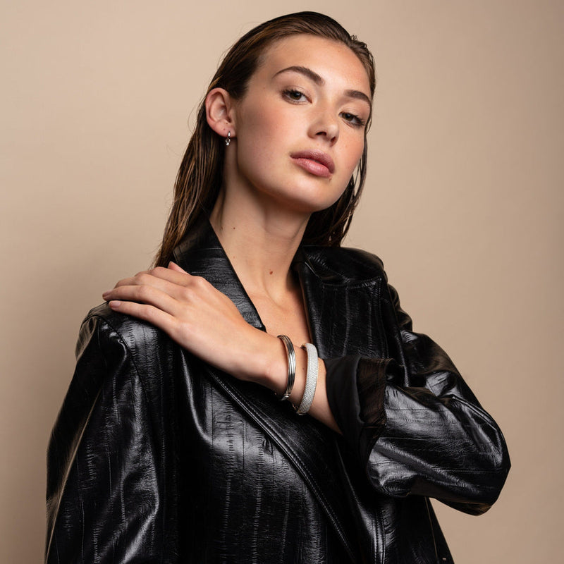 Milano CZ Charm Hoop Earrings - Silver - 7868ZI