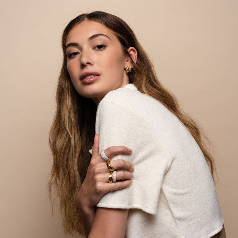 Milano CZ Charm Hoop Earrings - Gold - 7868ZY