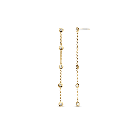 Milano CZ Chain Drop Earrings - Gold - 7869ZY
