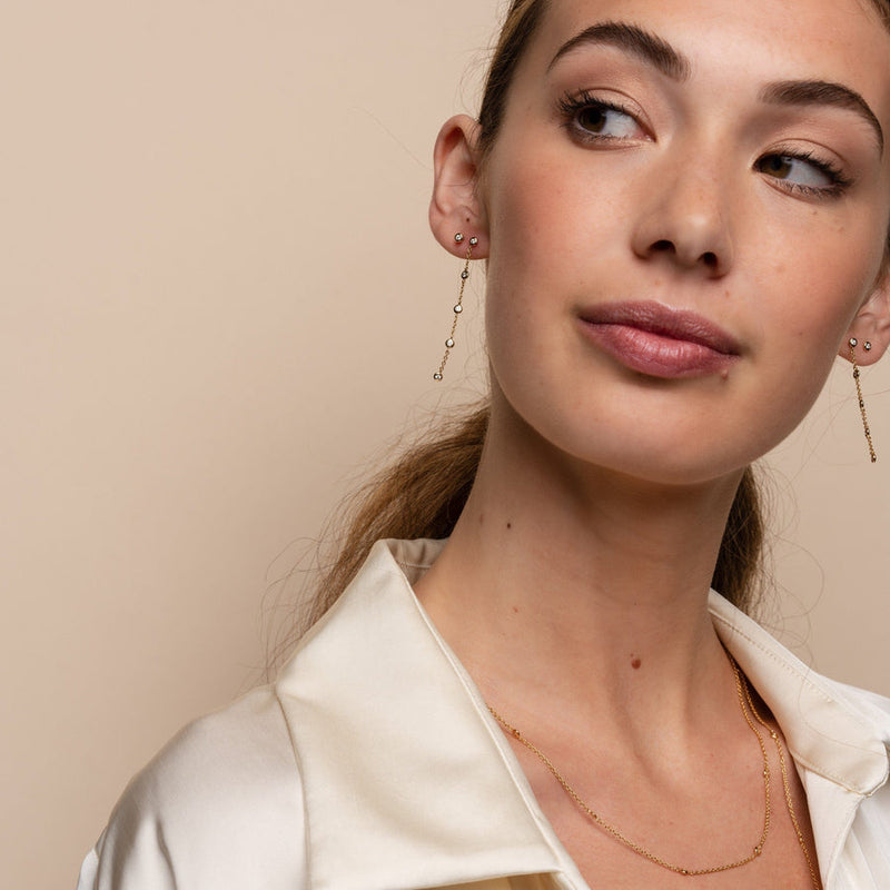 Milano CZ Chain Drop Earrings - Gold - 7869ZY