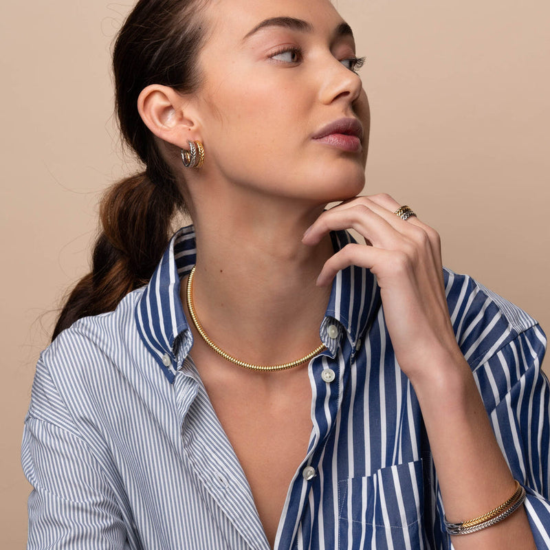 Braided Hoop Earrings - Silver - 7883SI