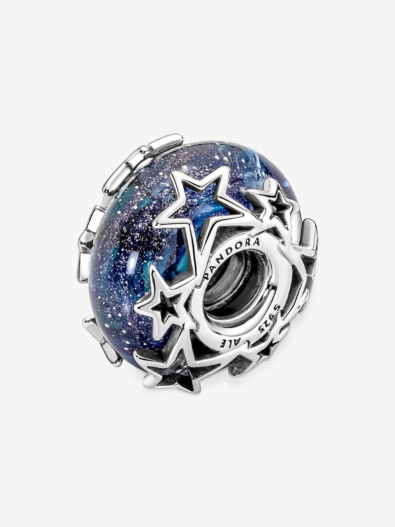Galaxy Blue & Star Murano Charm - Sterling Silver - 790015C00