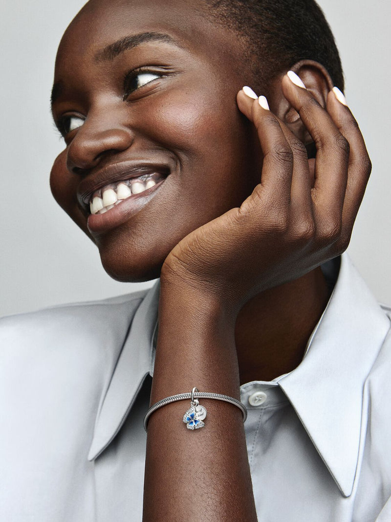 Blue Butterfly Double Dangle Charm - Sterling Silver - 790757C01