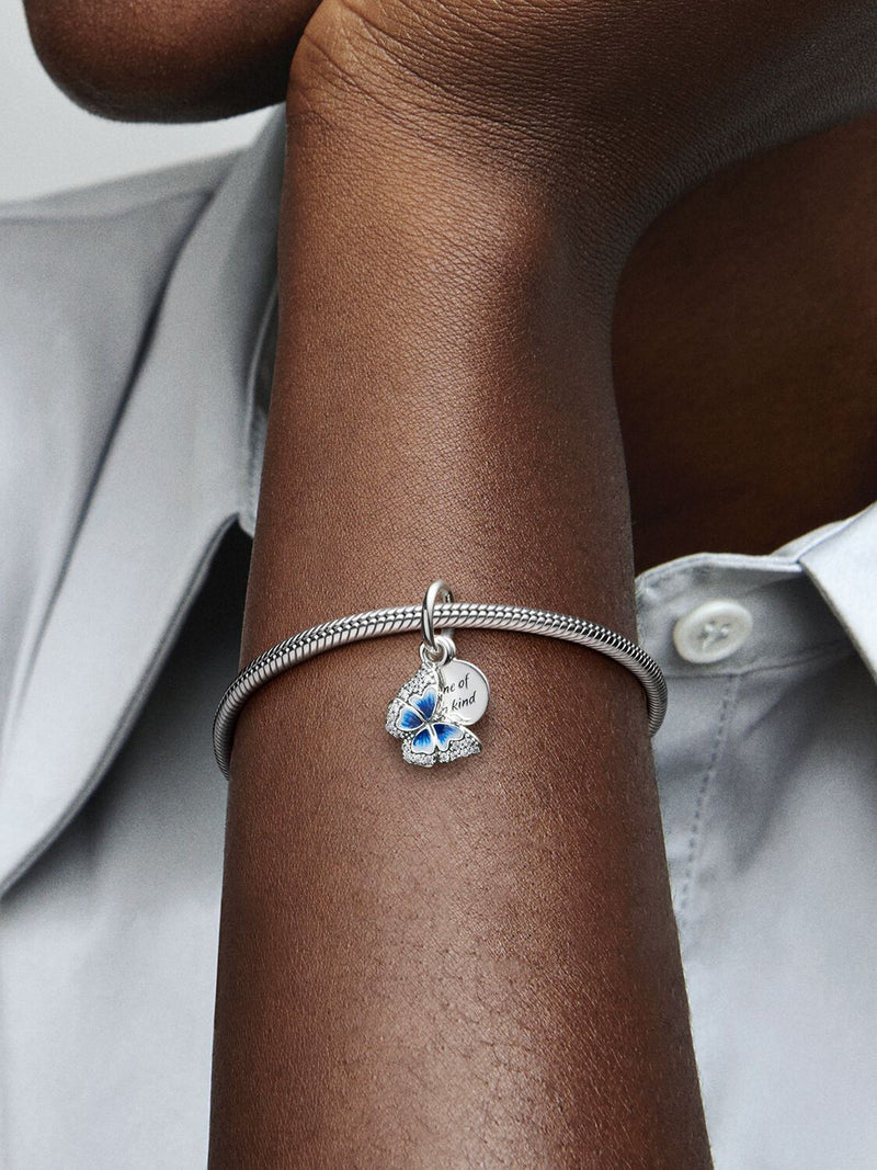 Blue Butterfly Double Dangle Charm - Sterling Silver - 790757C01