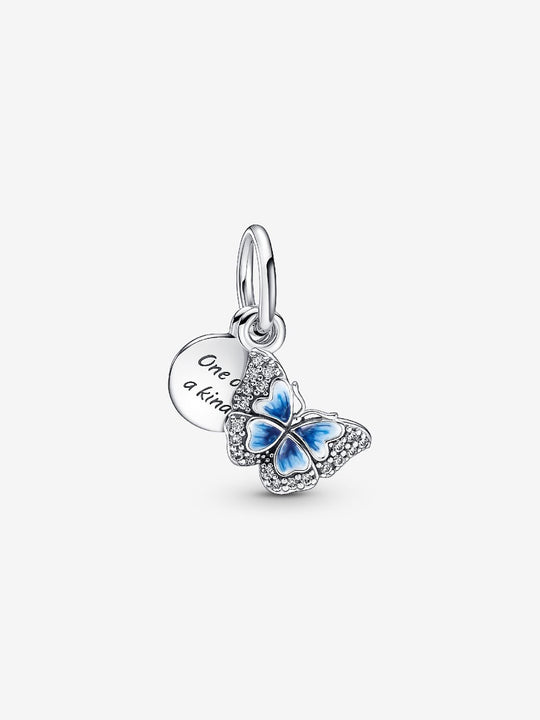 Blue Butterfly Double Dangle Charm - Sterling Silver - 790757C01