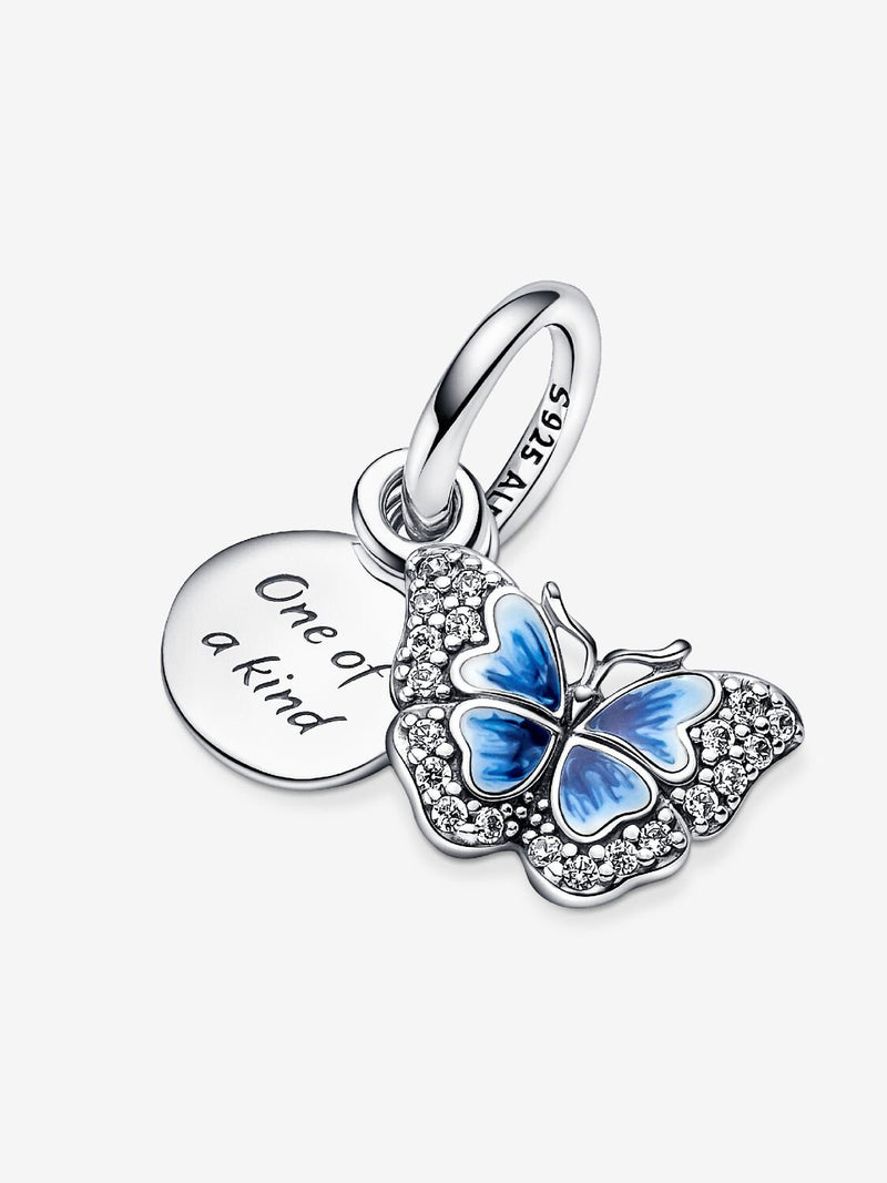 Blue Butterfly Double Dangle Charm - Sterling Silver - 790757C01