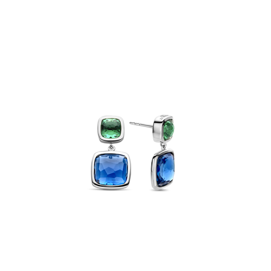 Milano Blue & Green Drop Earrings - Silver - 7908DB