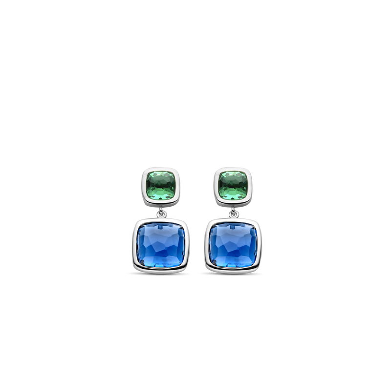 Milano Blue & Green Drop Earrings - Silver - 7908DB