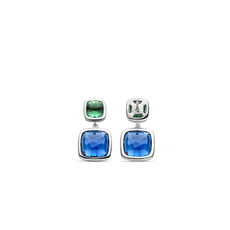Milano Blue & Green Drop Earrings - Silver - 7908DB