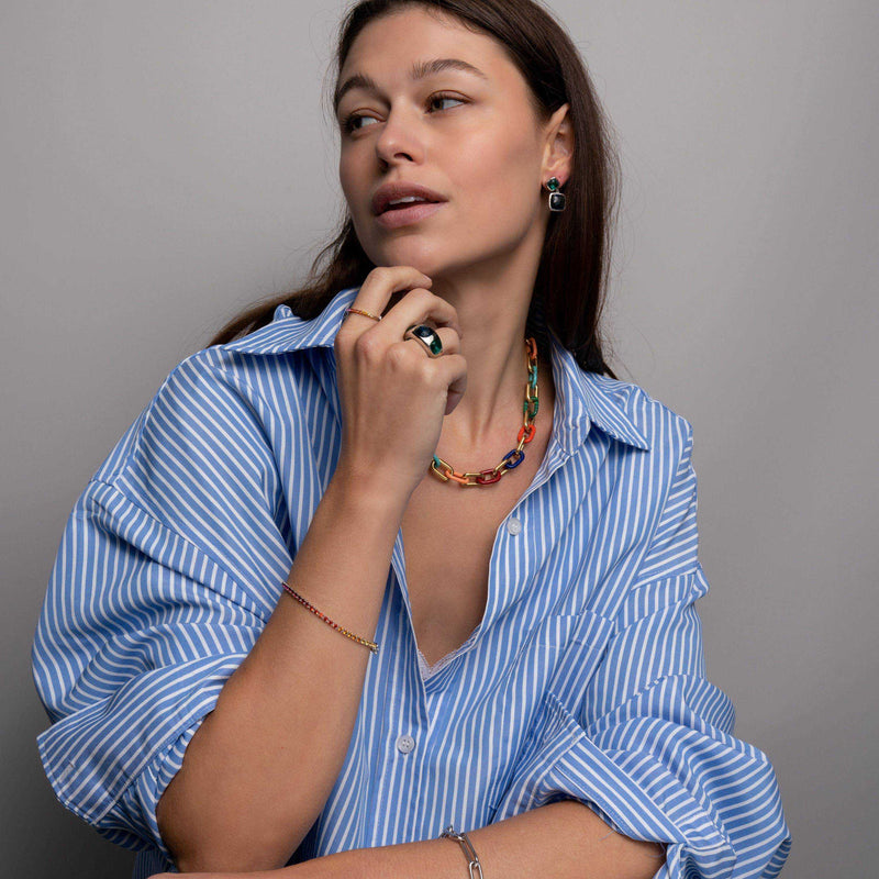 Milano Blue & Green Drop Earrings - Silver - 7908DB