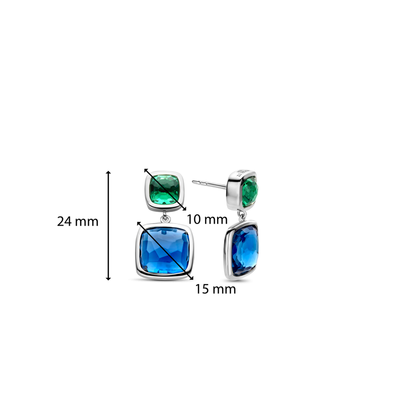 Milano Blue & Green Drop Earrings - Silver - 7908DB