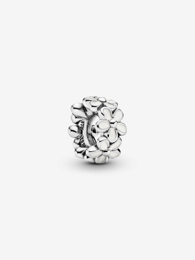 White Daisy Flower Spacer Charm - Sterling Silver - 791495EN12