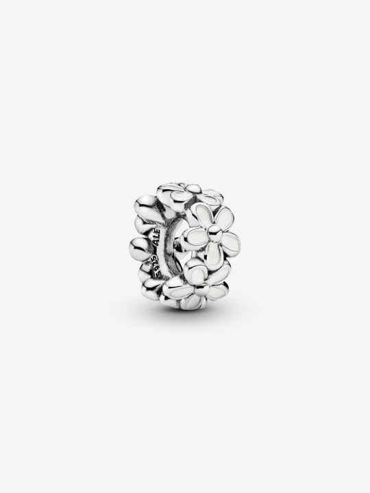 White Daisy Flower Spacer Charm - Sterling Silver - 791495EN12