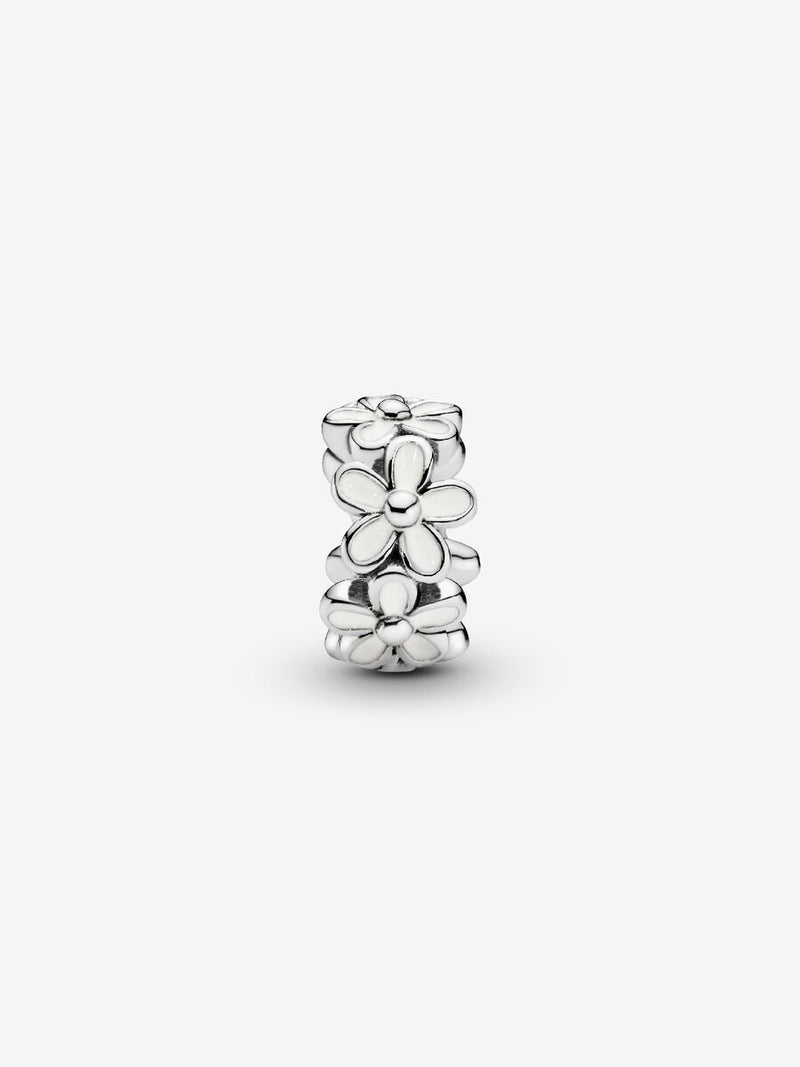 White Daisy Flower Spacer Charm - Sterling Silver - 791495EN12