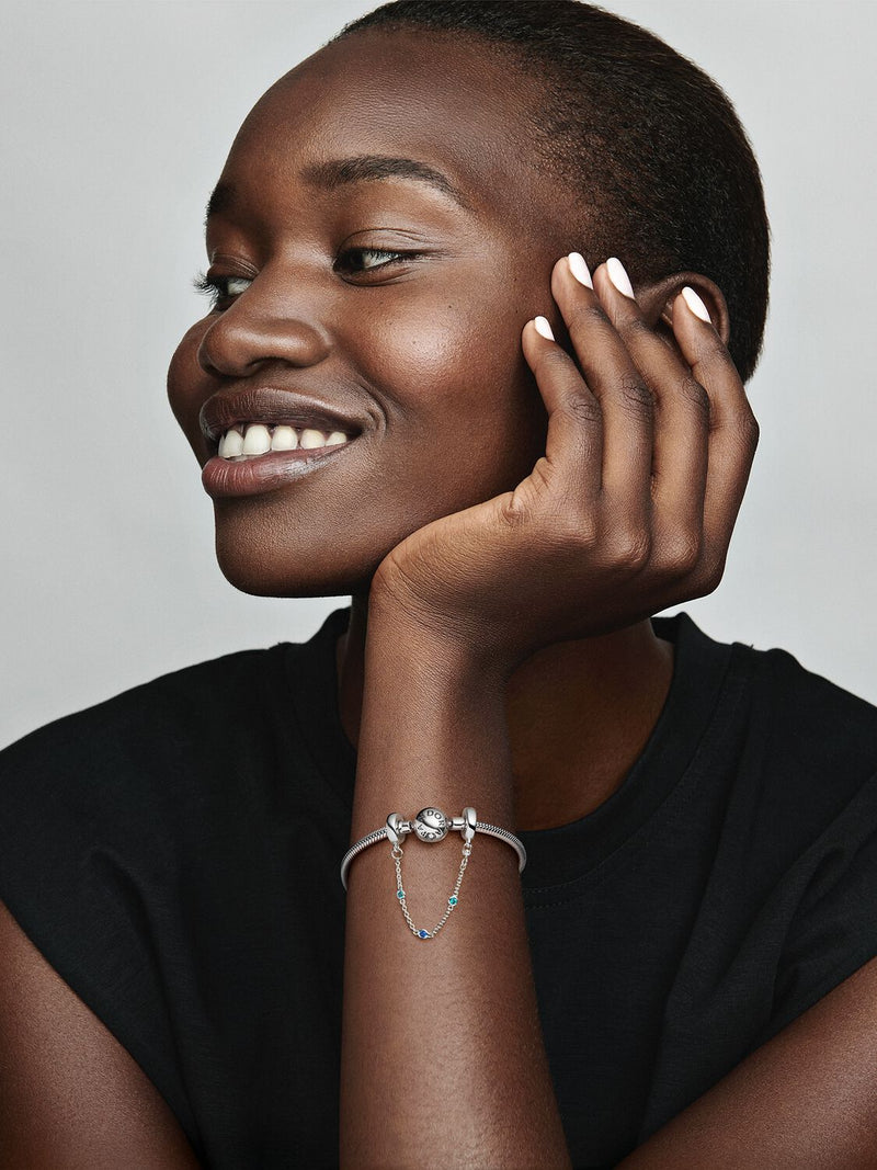 Triple Blue Stone Safety Chain - Sterling Silver - 791688C01-05