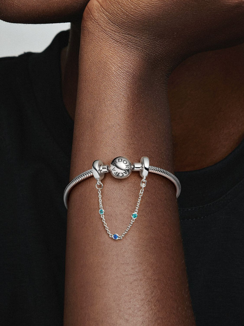 Triple Blue Stone Safety Chain - Sterling Silver - 791688C01-05