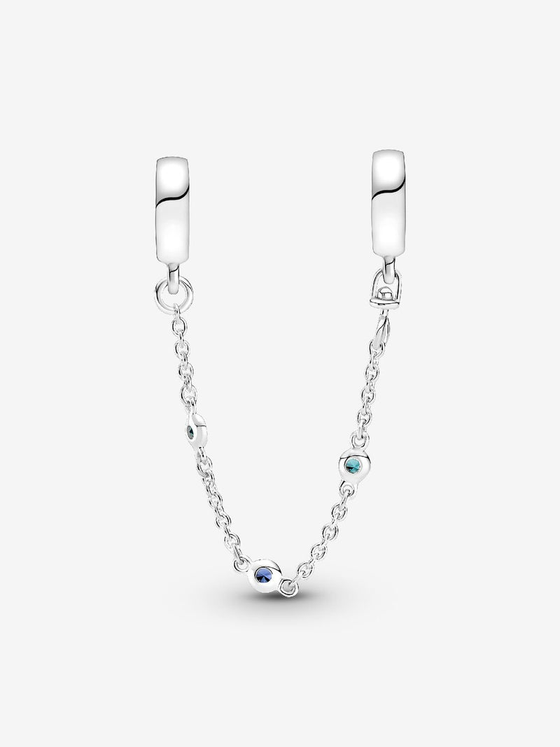 Triple Blue Stone Safety Chain - Sterling Silver - 791688C01-05