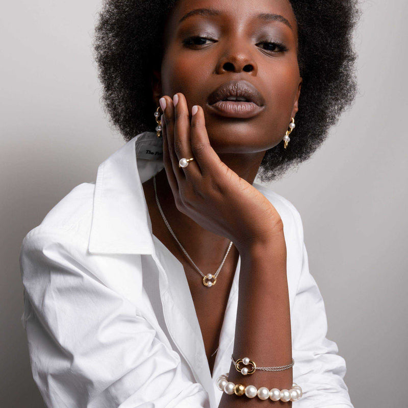 Milano Pearl Link Drop Earrings - Gold - 7916YP