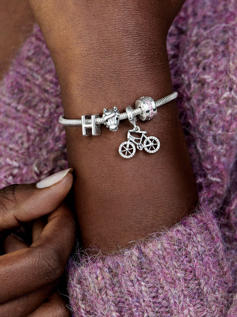 Pink Sparkling Row Clip Charm - Sterling Silver - 791972PCZ