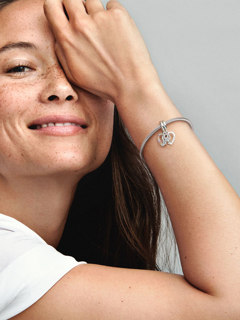 Puzzle Piece Hearts Splittable Friendship Dangle Charm - Sterling Silver - 792239C01