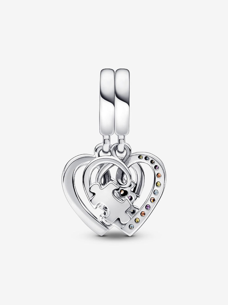 Puzzle Piece Hearts Splittable Friendship Dangle Charm - Sterling Silver - 792239C01