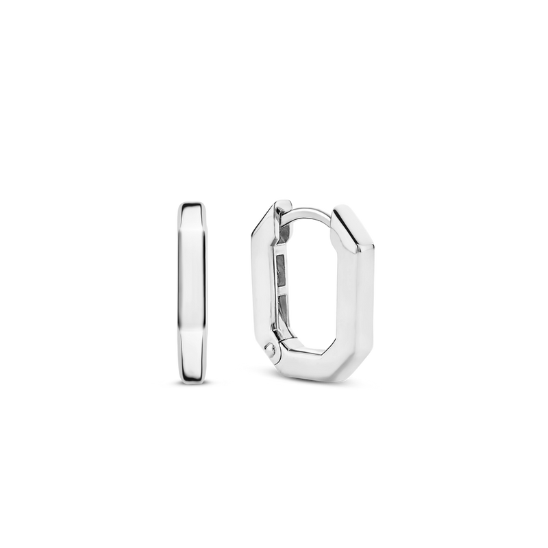 Milano Geometric Oval Huggie Hoop Earrings - Silver - 7929SI