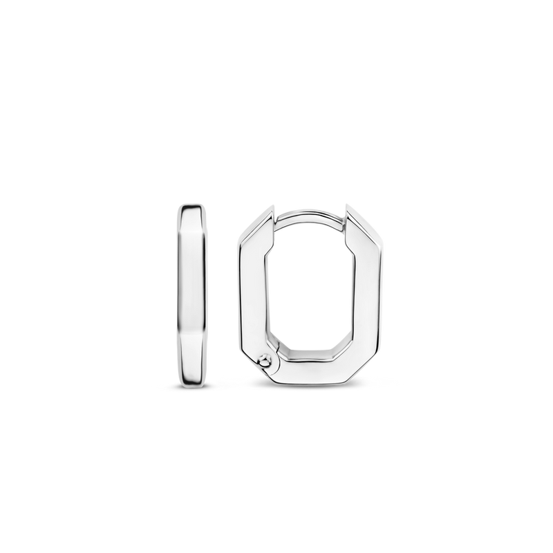 Milano Geometric Oval Huggie Hoop Earrings - Silver - 7929SI