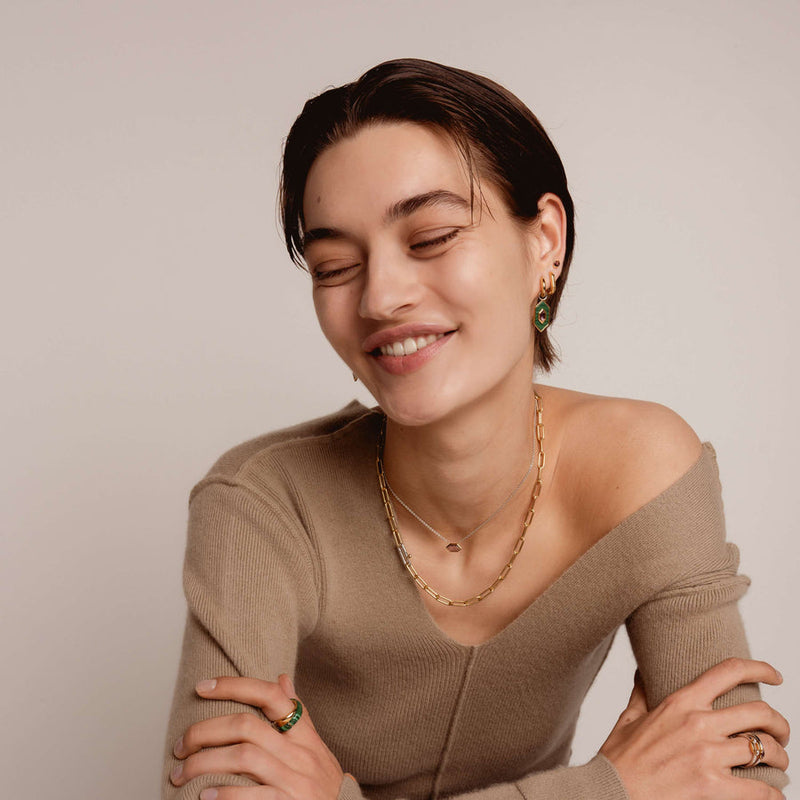 Milano Geometric Oval Huggie Hoop Earrings - Gold - 7929SY