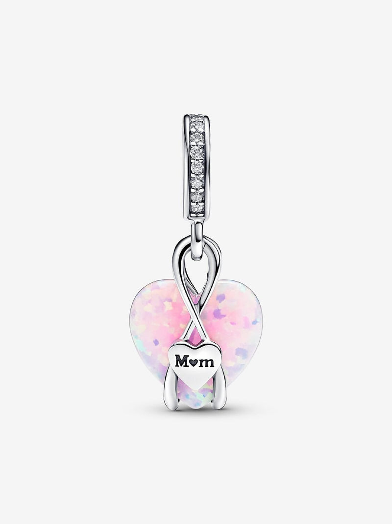Mum Opalescent Heart Dangle Charm - Sterling Silver - 793202C01