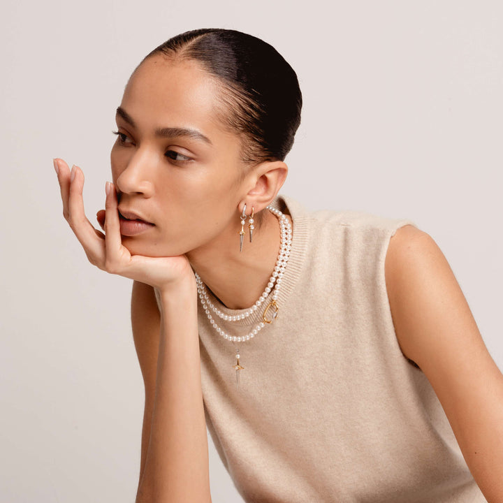 Milano Mother Of Pearl Hoop Drop Earrings - Gold - 7933YP